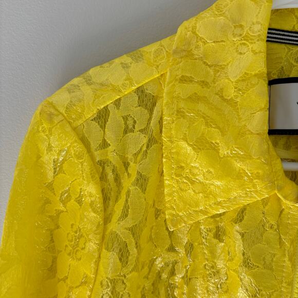 J. Crew Collection Lemon Yellow Coated Lace Jacket Preppy Size Medium - Picture 5 of 10